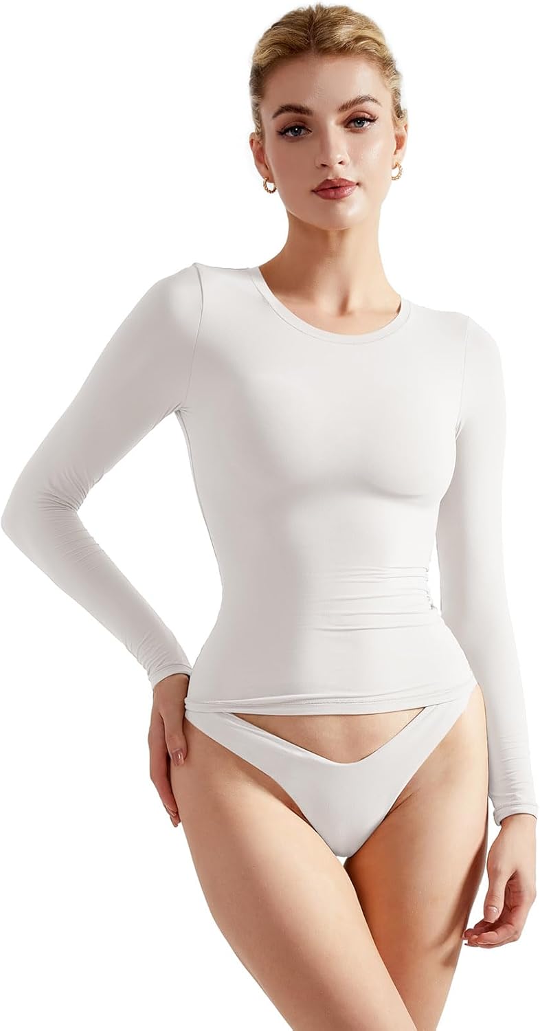 SUUKSESS Women Double Lined Fitted Long Sleeve Crop Top