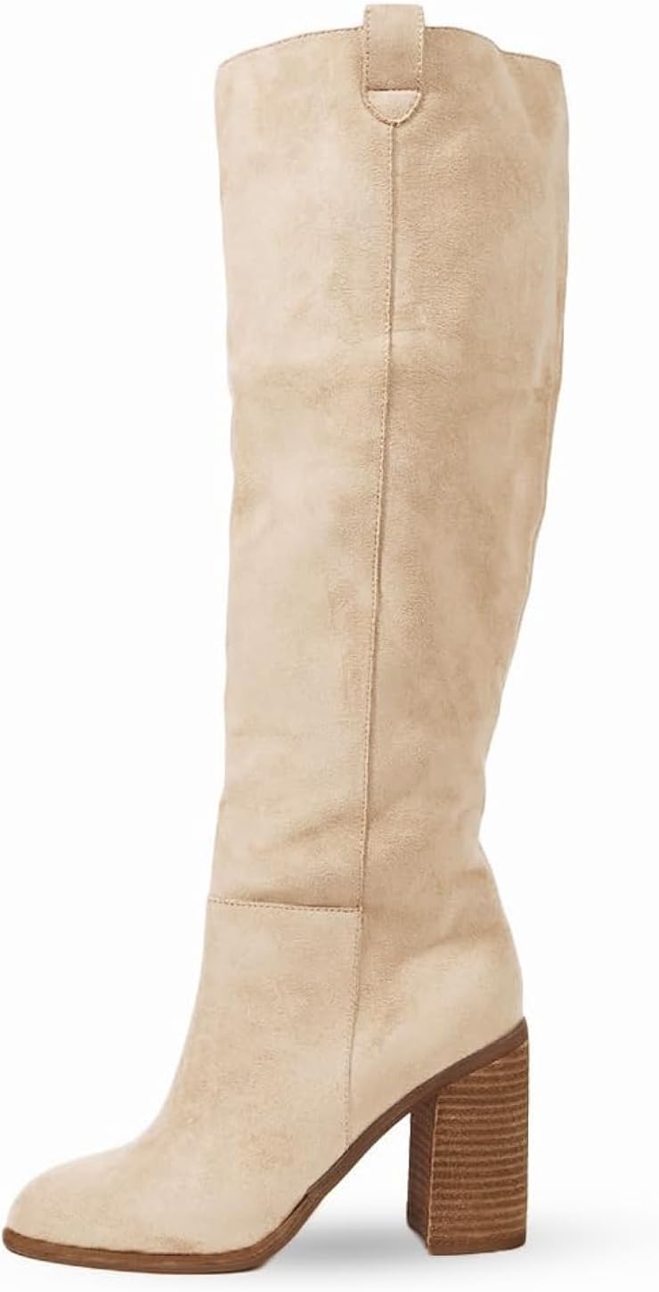 Erocalli Suede Knee-High Boots for Women with Chunky Block Heel