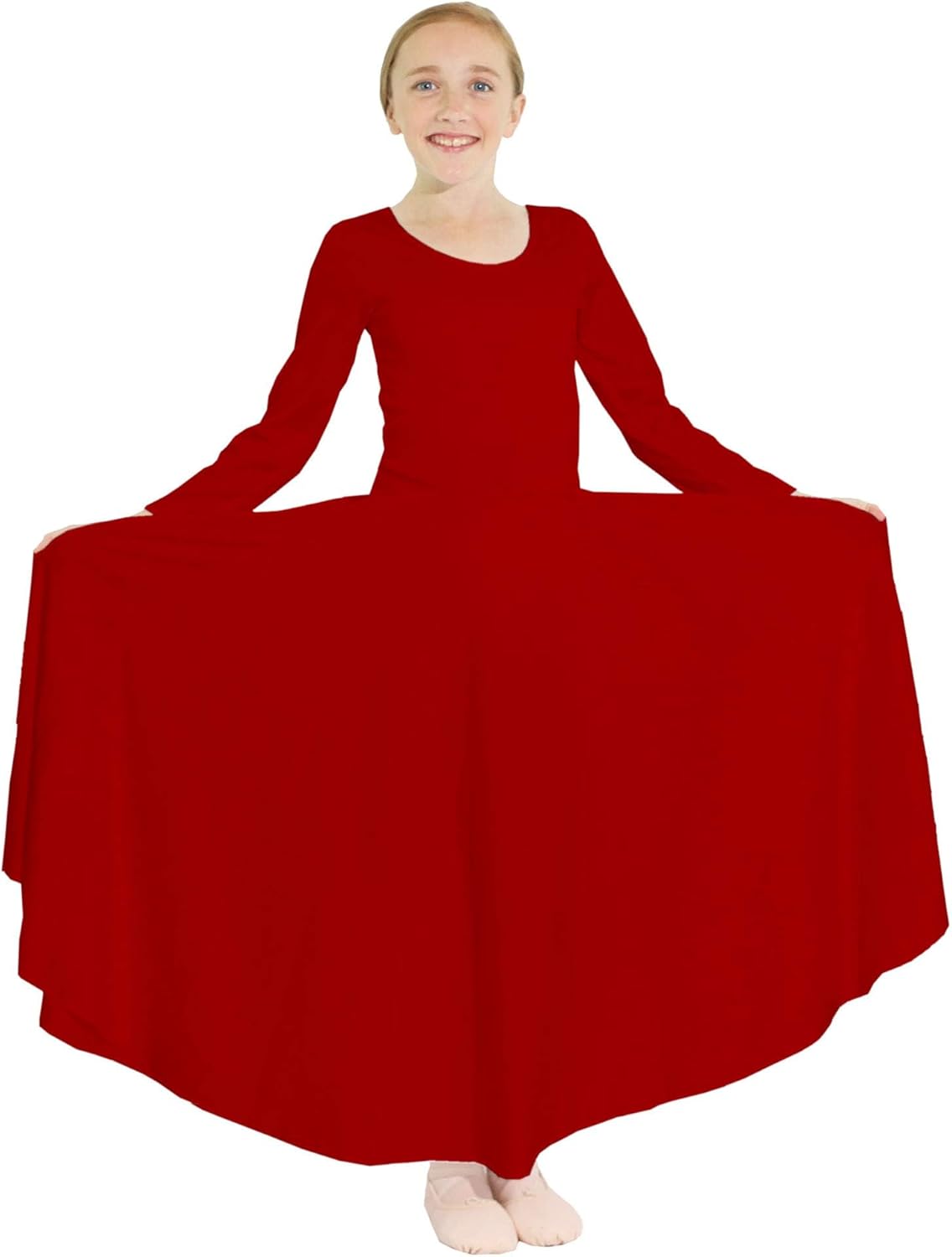 Praise Dance Dress for Girls with Long Sleeves and Flowing Skirt