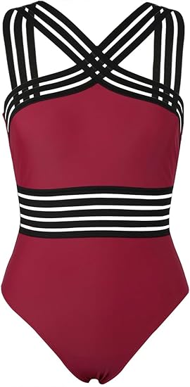 Hilor Women's One Piece Swimwear Crossover Hollow Bathing Suits