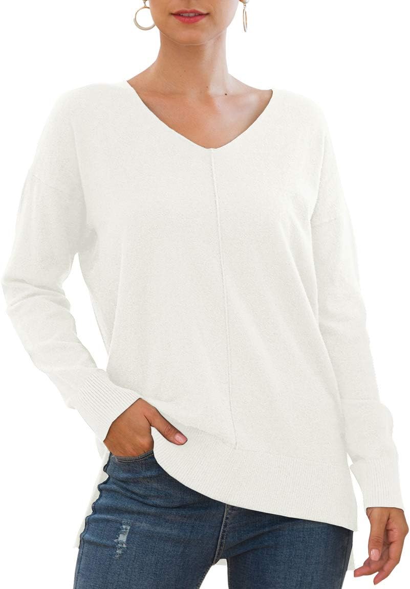 Jouica Women's Casual Lightweight V Neck Batwing Sleeve Sweater