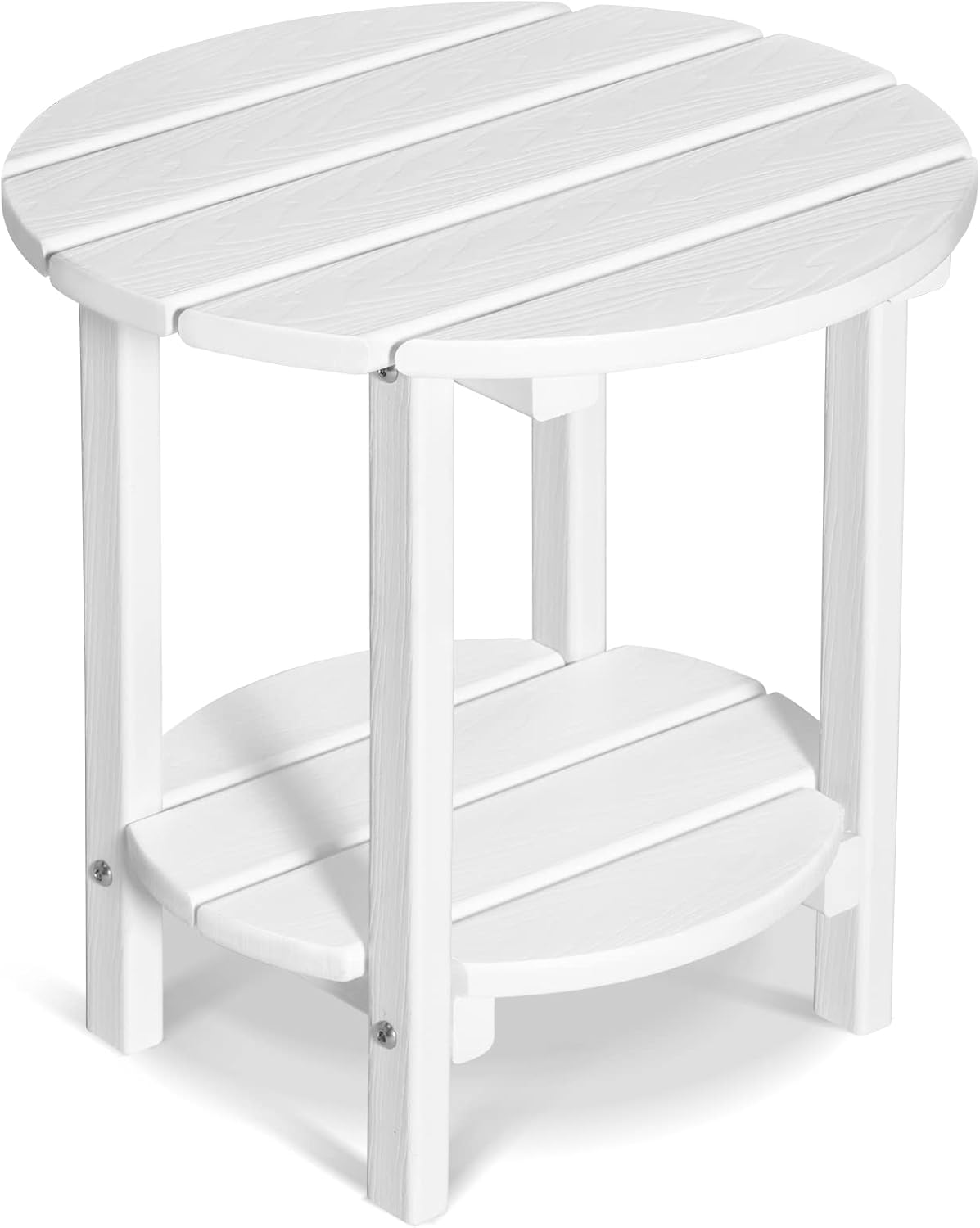 2 Tier Round Outdoor Side Table with Wood-Like Grain for Patio