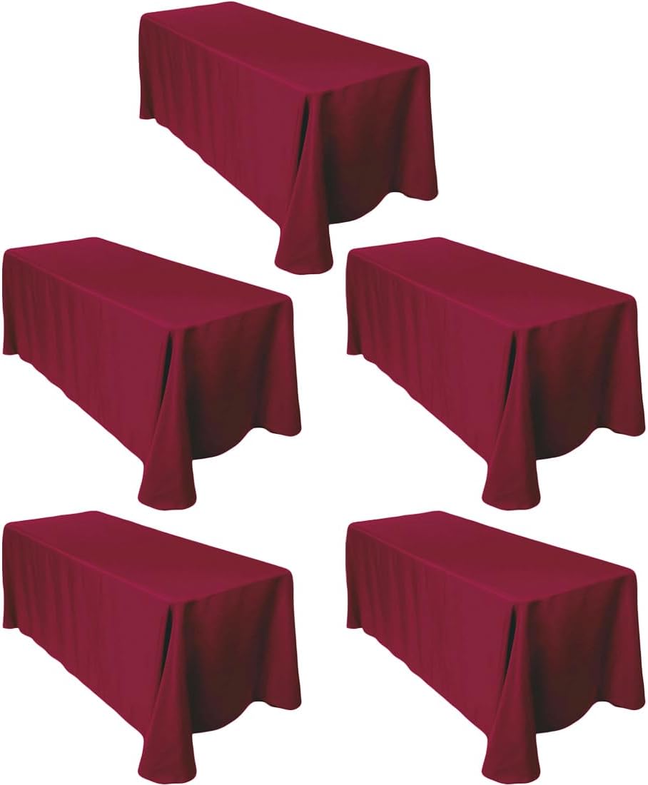 LTC LINENS 5-Pack Burgundy Tablecloths for 6 ft Tables