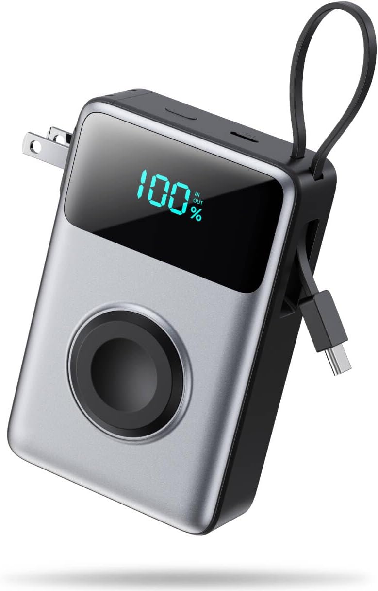 4-in-1 Portable Charger with Wall Plug and USB-C Cables