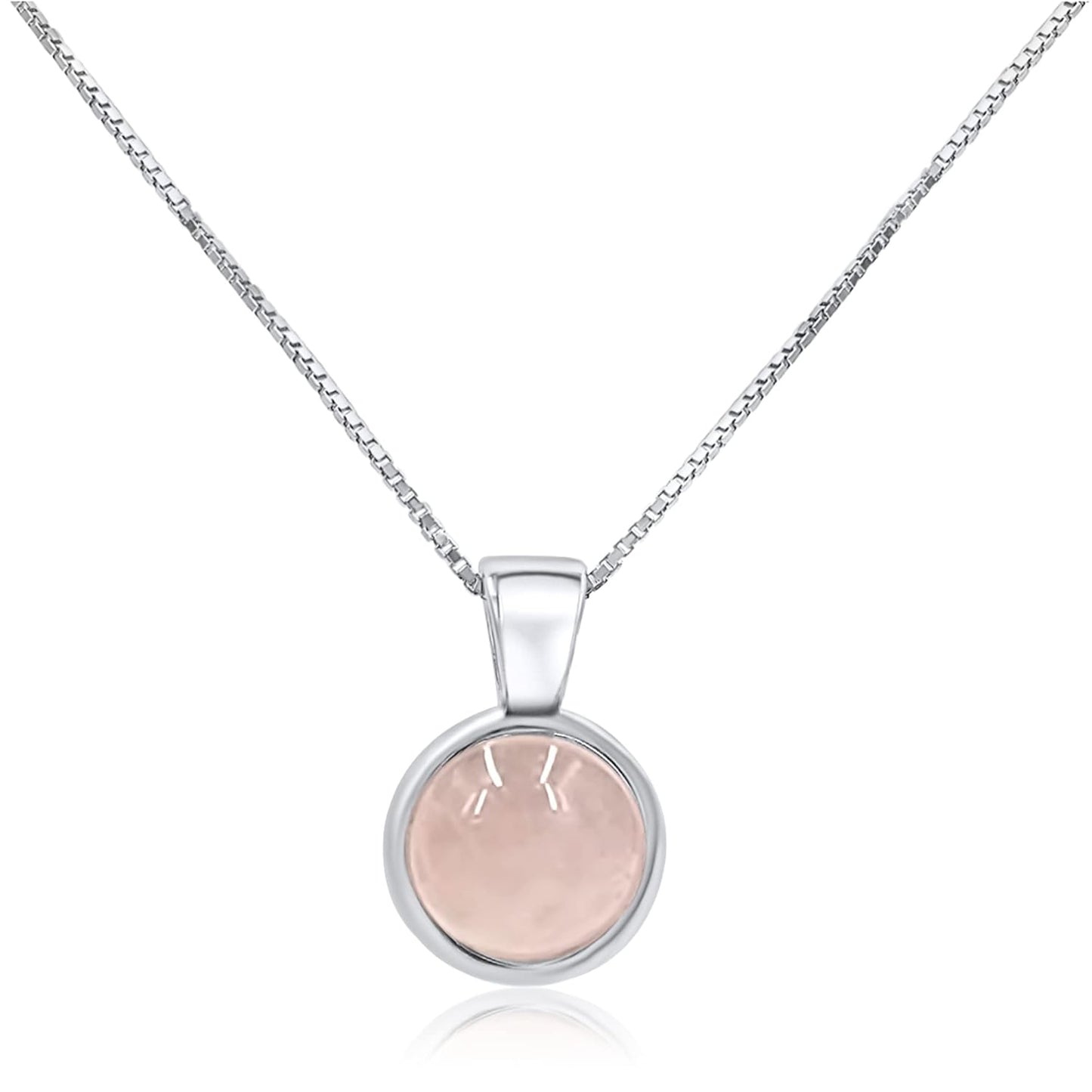 Natural Rose Quartz Gemstone Pendant with White Gold Bezel