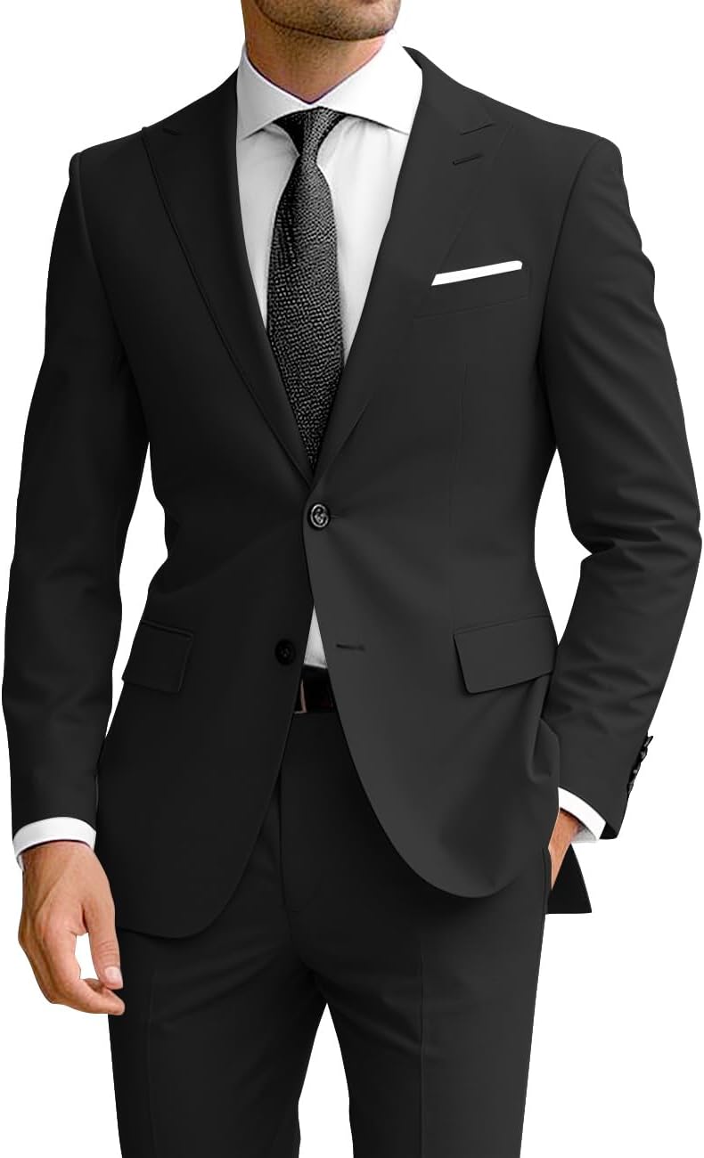 Wangyue Men's 2 Piece Suit Slim Fit Blazer for Weddings and More