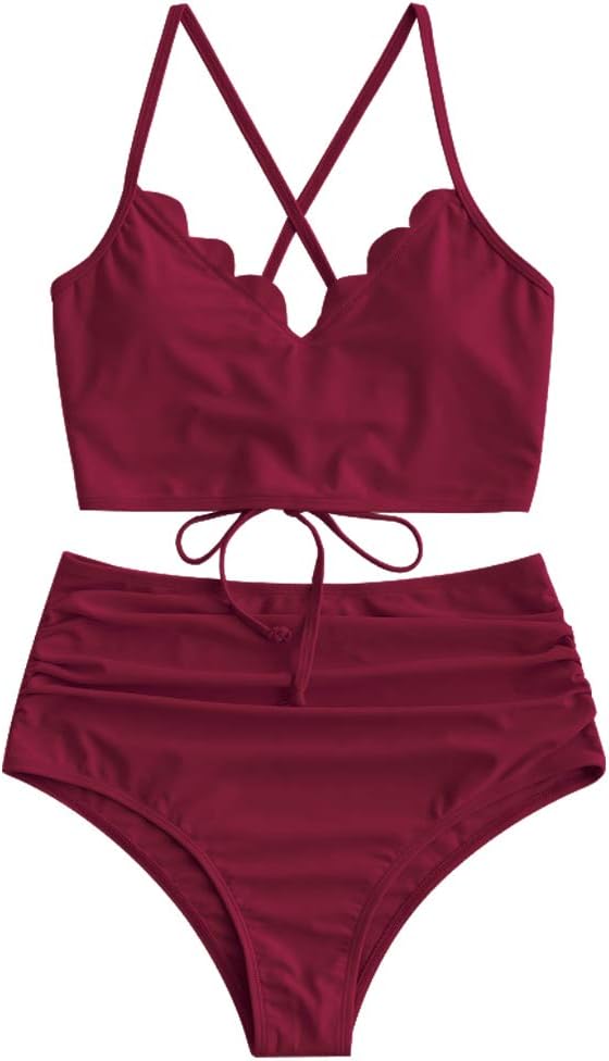 Stylish Ruched High Waisted Tankini Swimsuit for Women