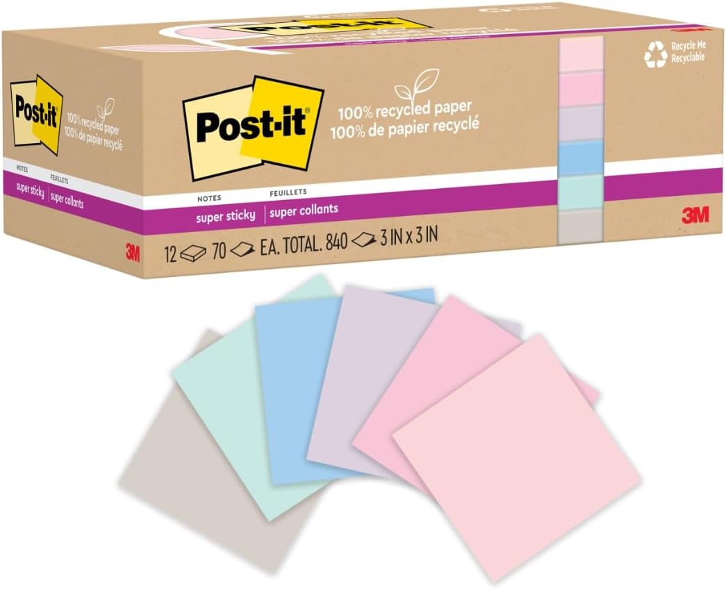 Eco-Friendly Super Sticky Notes - 100% Recycled Paper!
