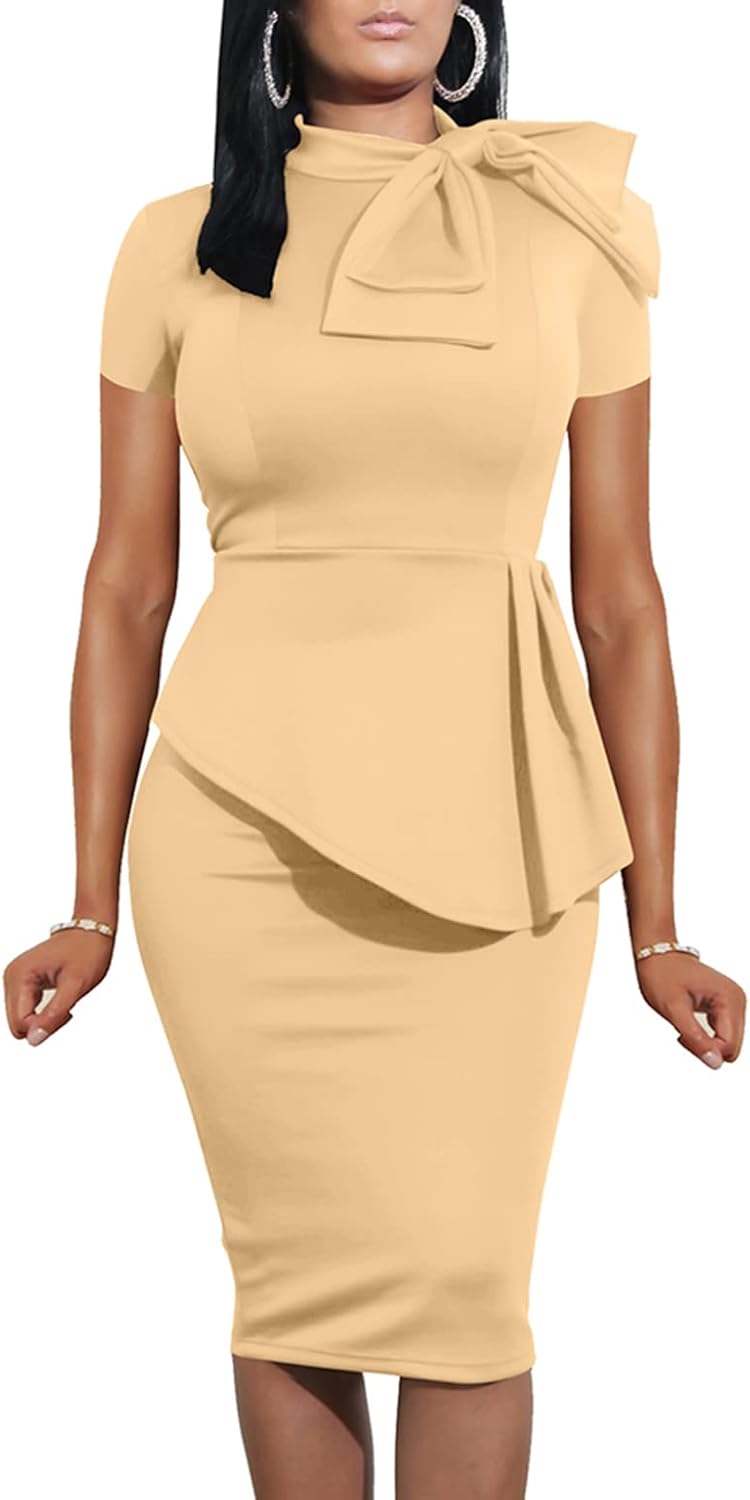LAGSHIAN Women Fashion Peplum Bodycon Pencil Party Dress