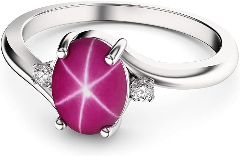 Star Ruby Sterling Silver Ring with Sapphire Accents - Handmade