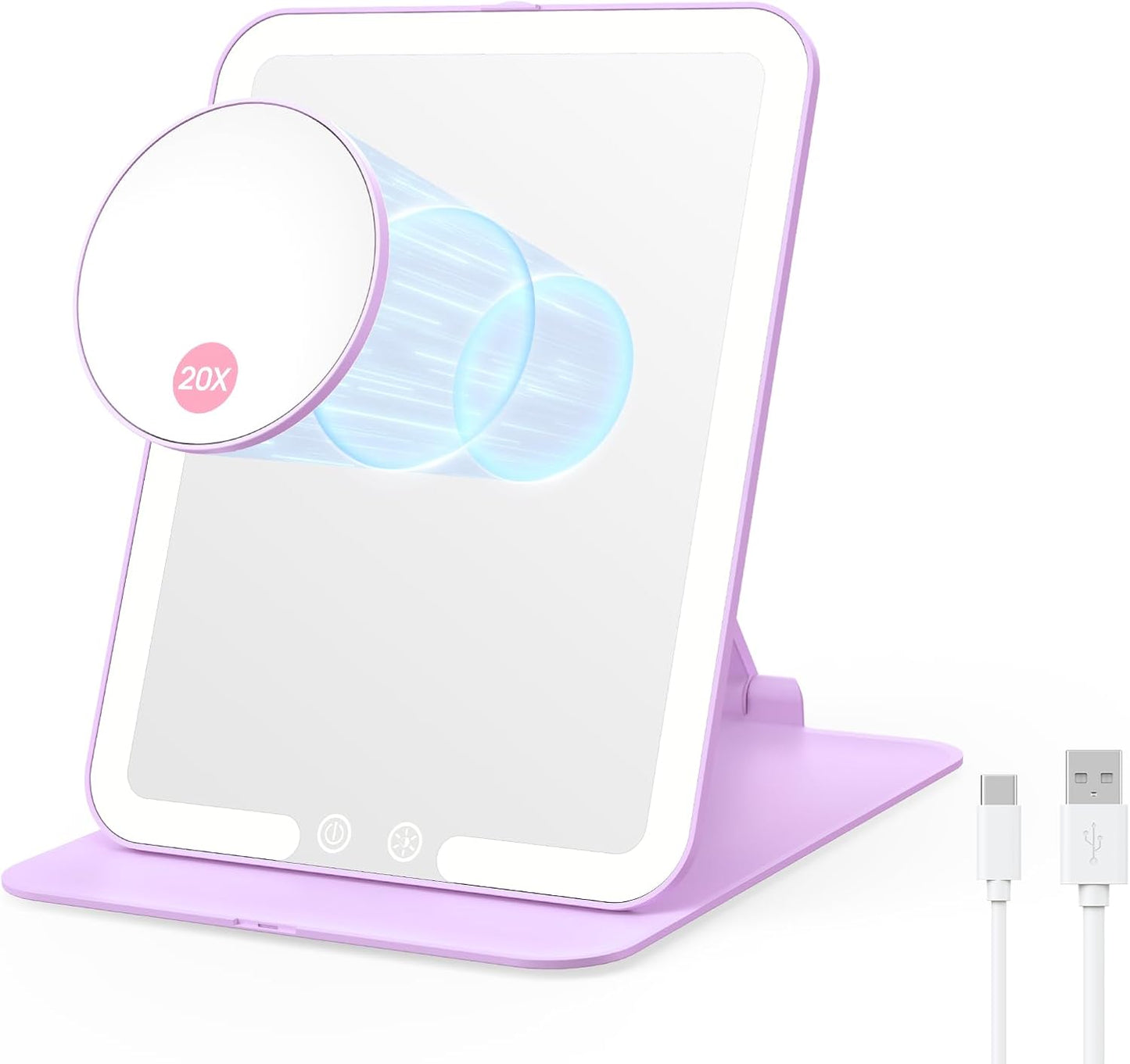 Portable LED Makeup Mirror with 20X Magnification and Dimming