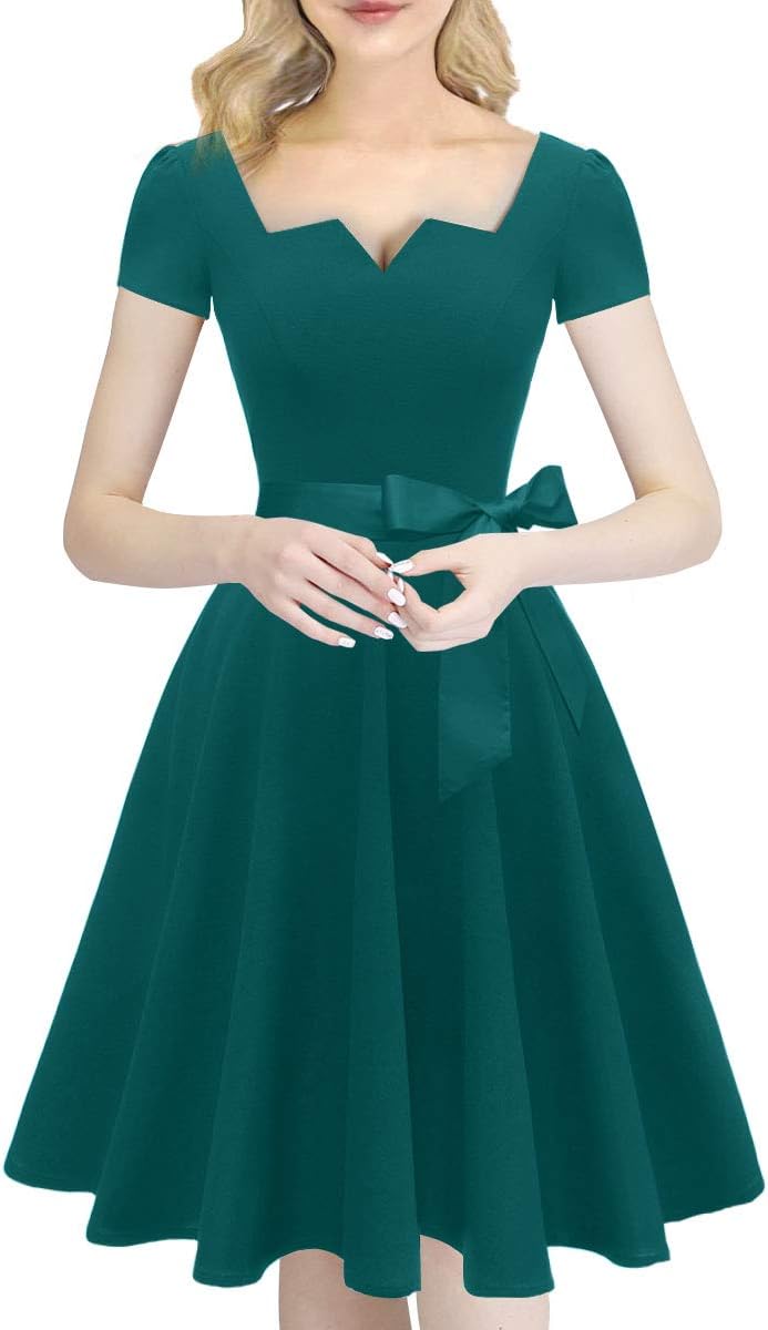 Girstunm Women's Classic Tea Dress with Pockets for Parties