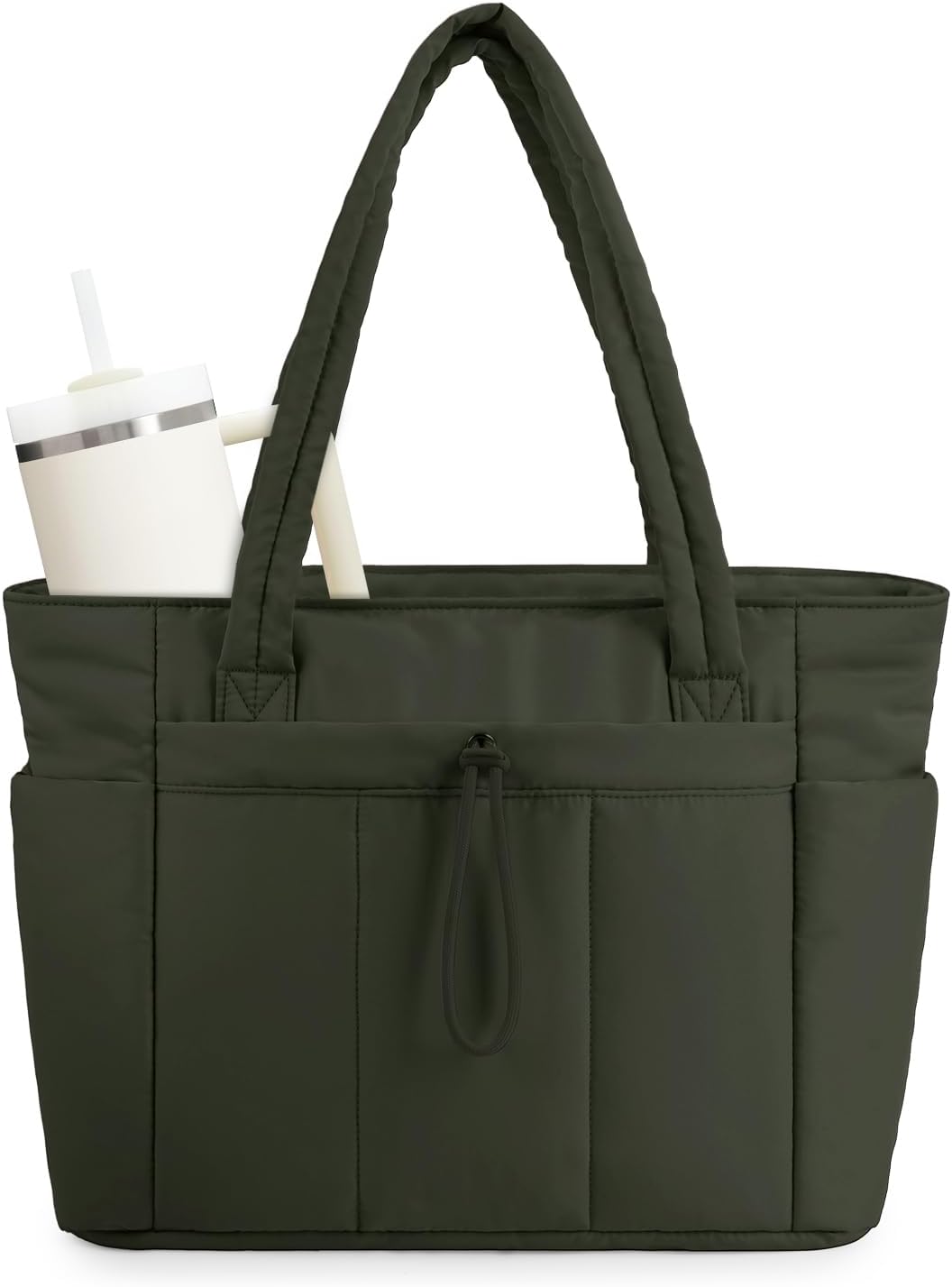 Wandering Nature Puffer Tote Bag with Cup Holder & Laptop Compartment