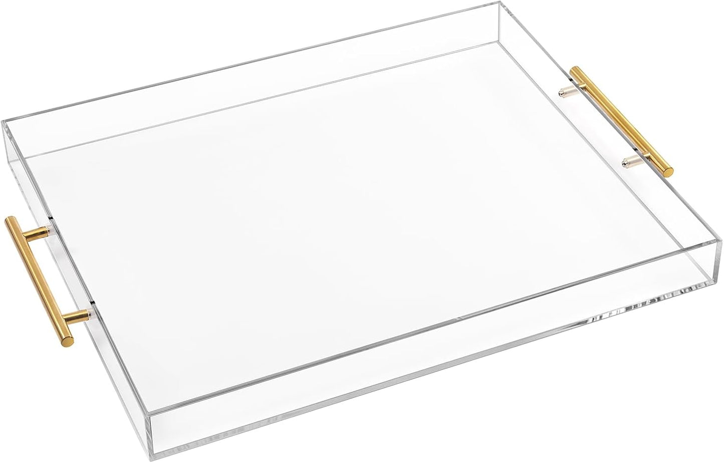 Large Clear Acrylic Serving Tray with Gold Handles for Organizing
