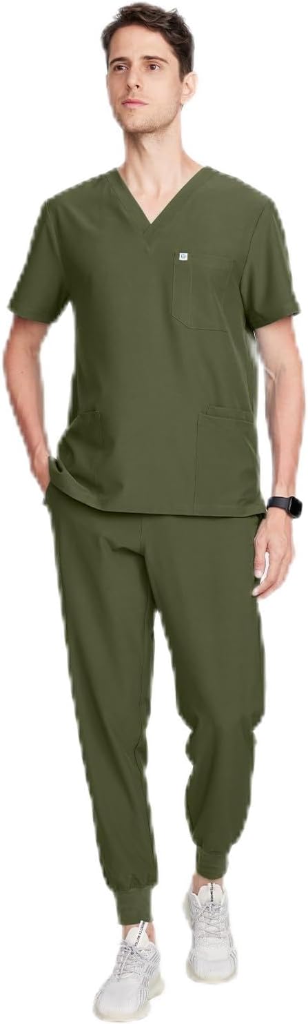 Louis Scrubs Set for Men - Classic V-Neck Stretch Top & Jogger Pants