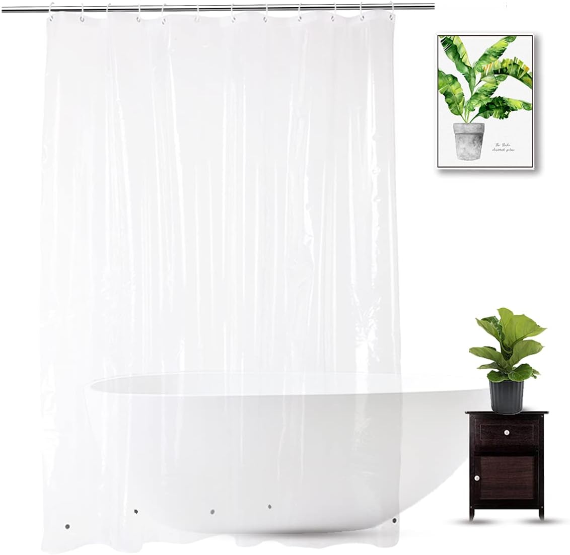 Waterproof Heavy-Duty Clear Shower Liner, 72x75, 3 Weights, WellColor