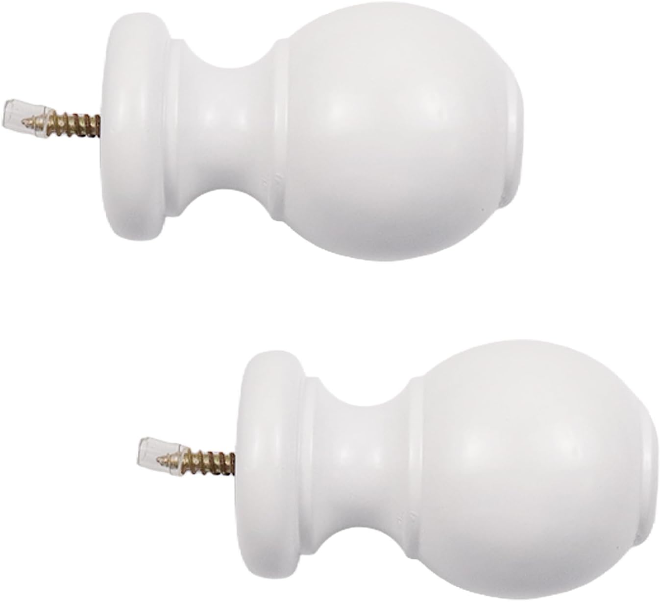2 Pcs White Wood Ball Curtain Rod Finials