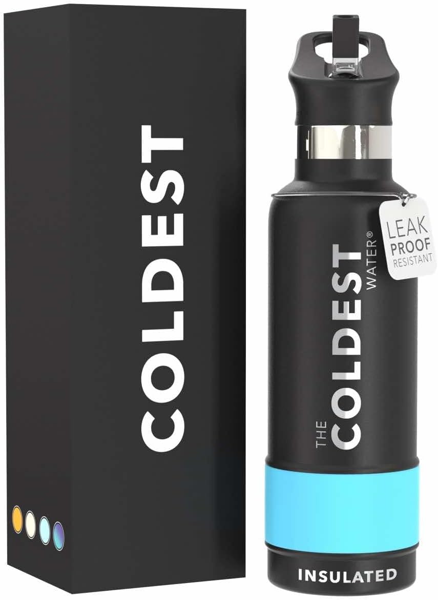 Coldest Insulated Water Bottle with Straw Lid - 21 oz Matte Black