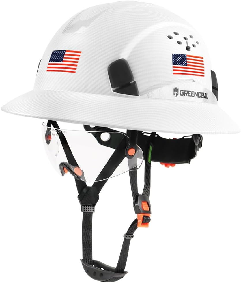 GREEN DEVIL Full Brim Hard Hat Vented Safety Helmet for Work
