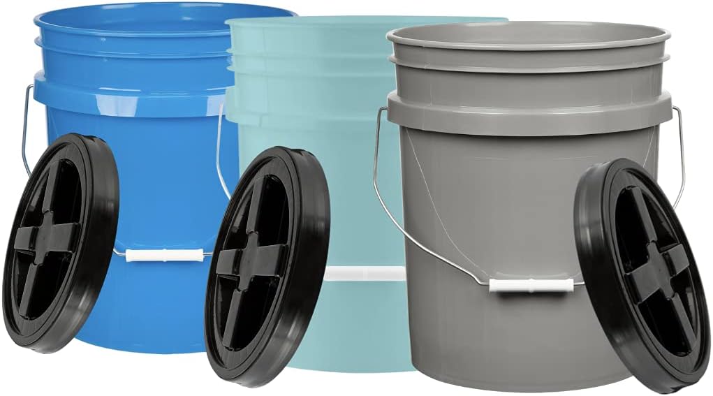 5 Gallon Food Grade Bucket Pail with Airtight Lid - Pack of 3