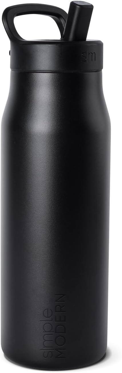 Simple Modern Water Bottle with Push Button Straw Lid for Travel