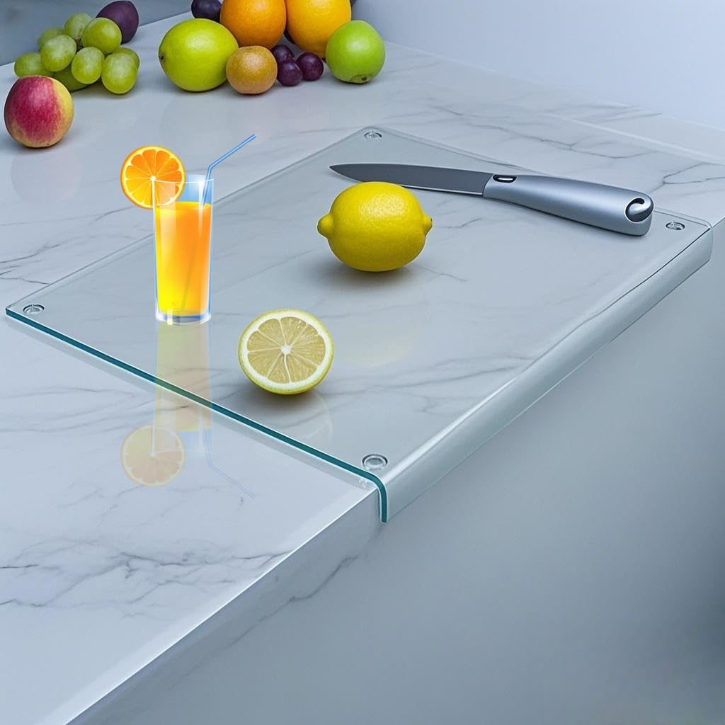 Clear Tempered Glass Cutting Board with Counter Lip Design