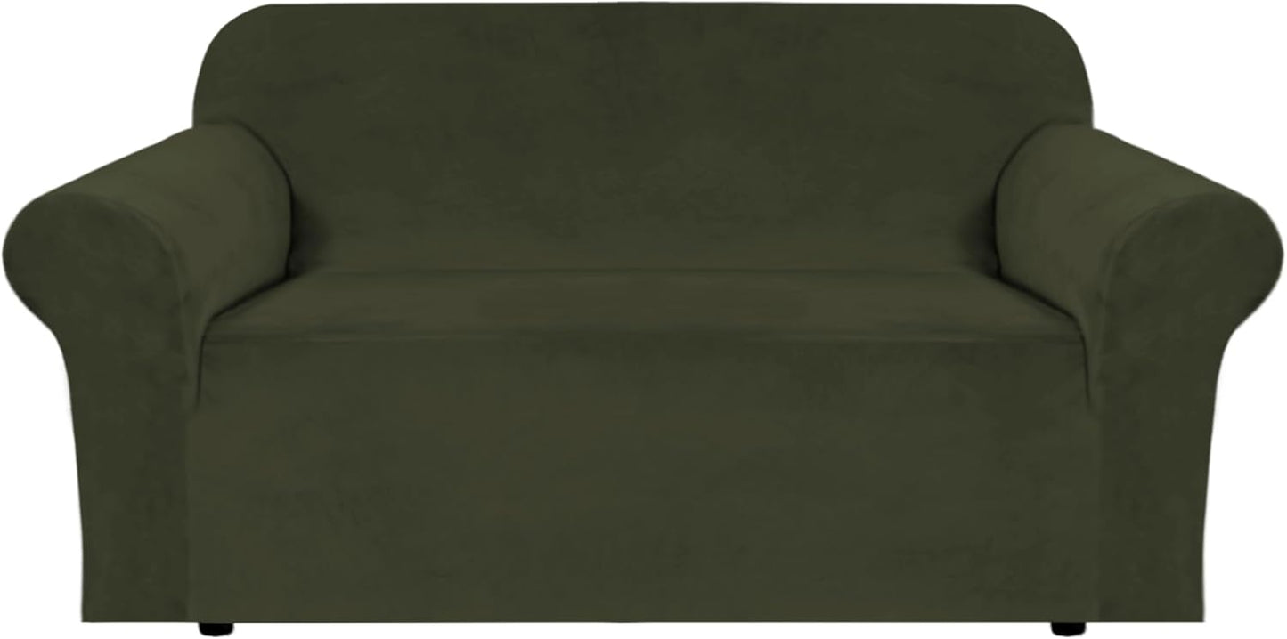 H.VERSAILTEX Stretch Velvet Loveseat Covers for 2 Cushion Couch