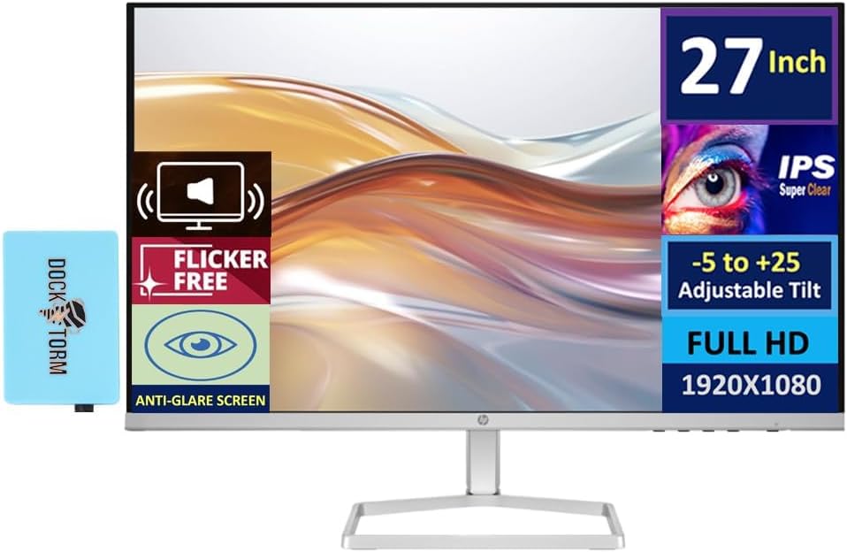 HP 27 FHD IPS Monitor with Speakers and Docztorm Dock Bundle