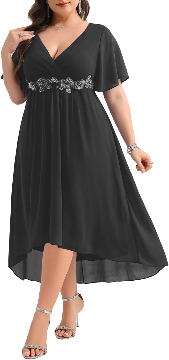 Plus Size Dresses Wedding Guest - Elegant High Low Chiffon