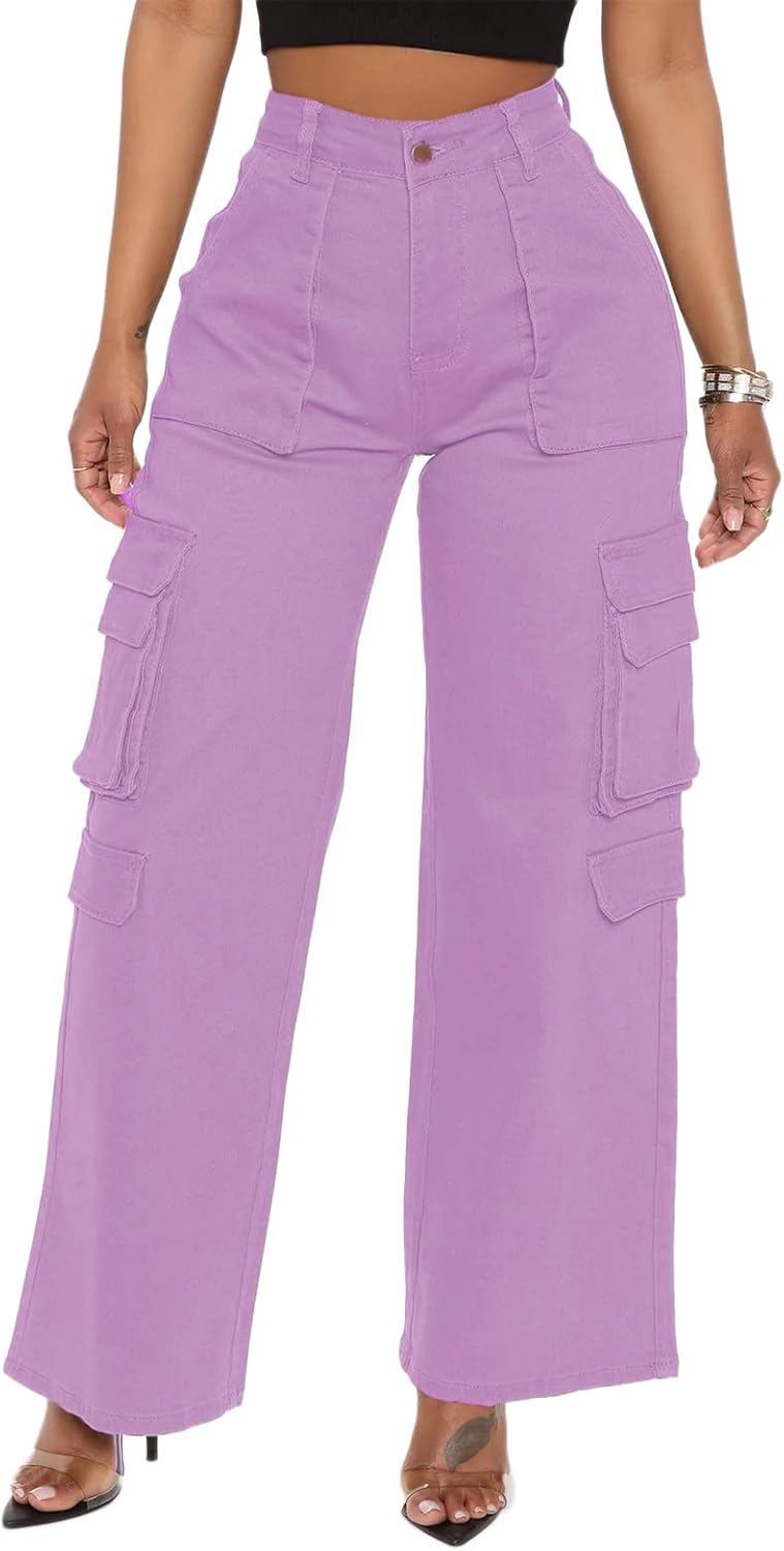 BEJONS Womens Relaxed Fit High Waist Cargo Pants for Comfort