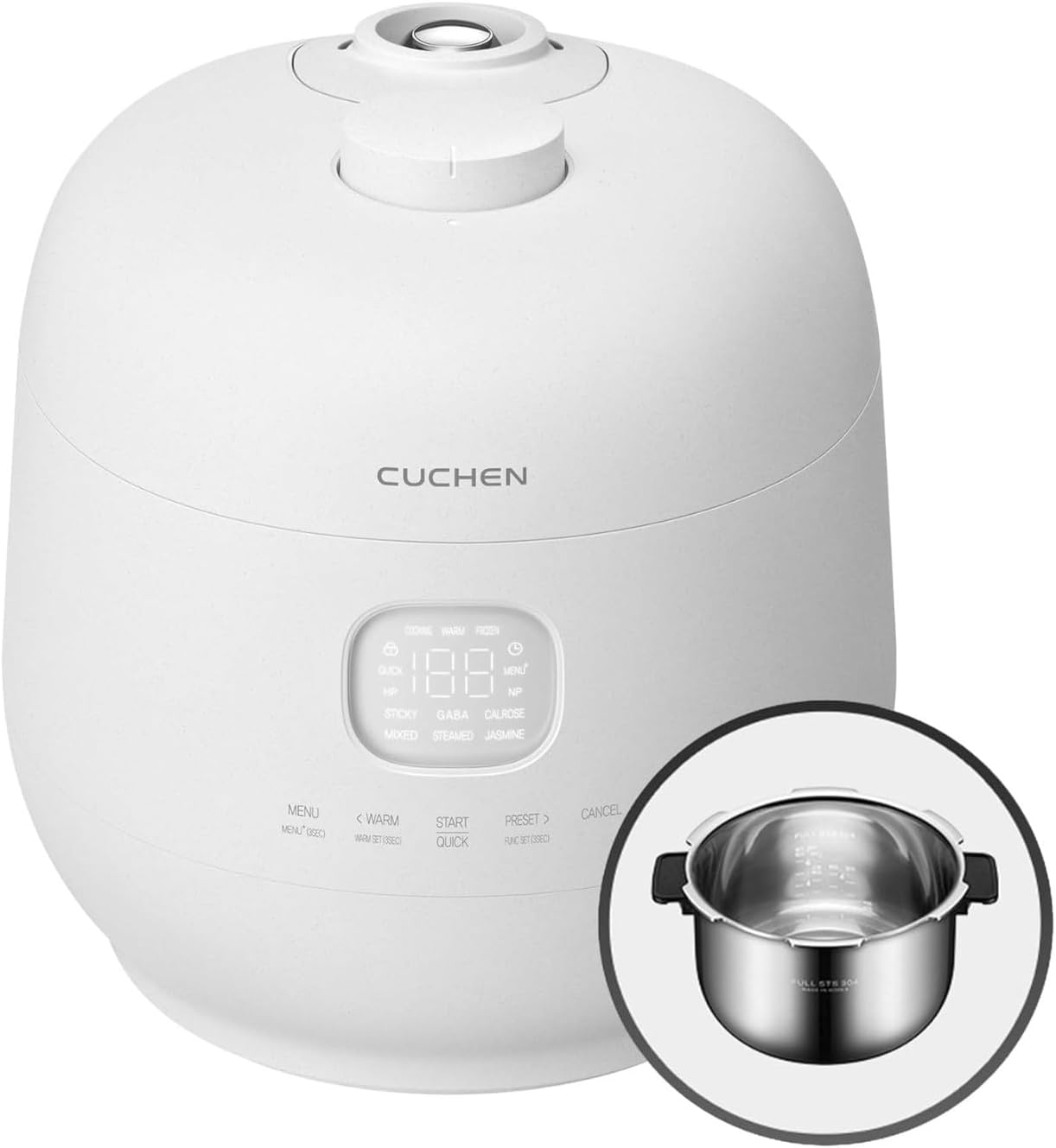 Cuchen Dual Pressure Rice Cooker, Stainless Inner Pot, Auto Steam Clean
