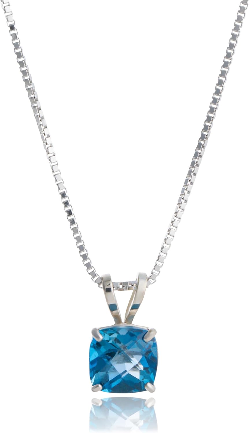 925 Sterling Silver Cushion Cut Birthstone Necklace for Women