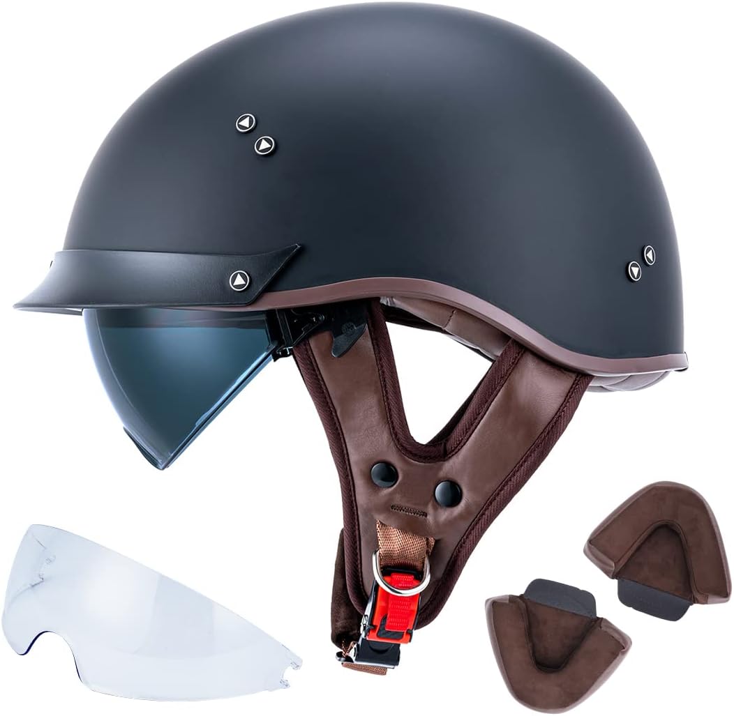 VCOROS Half Helmet Motorcycle DOT Approved with Sun Visor