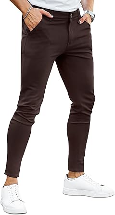 Mens Dress Pants Slim Fit Stretch Fashion Plaid Pant Skinny Leg