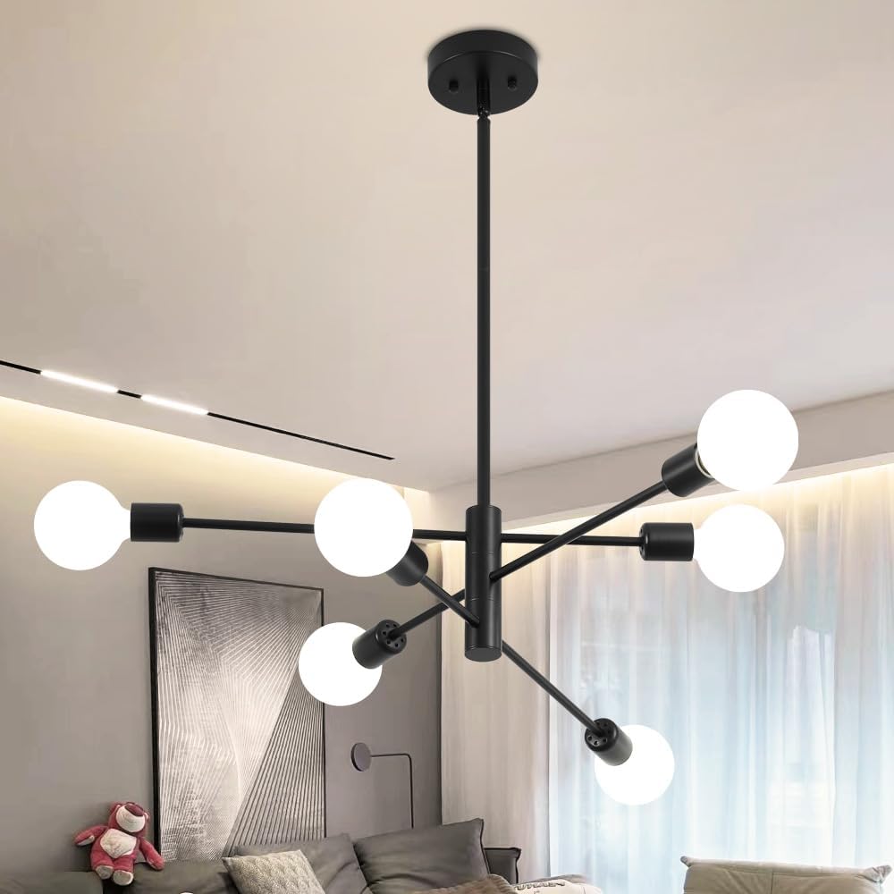 Sputnik Chandelier Black Modern Industrial 6-Light Fixture