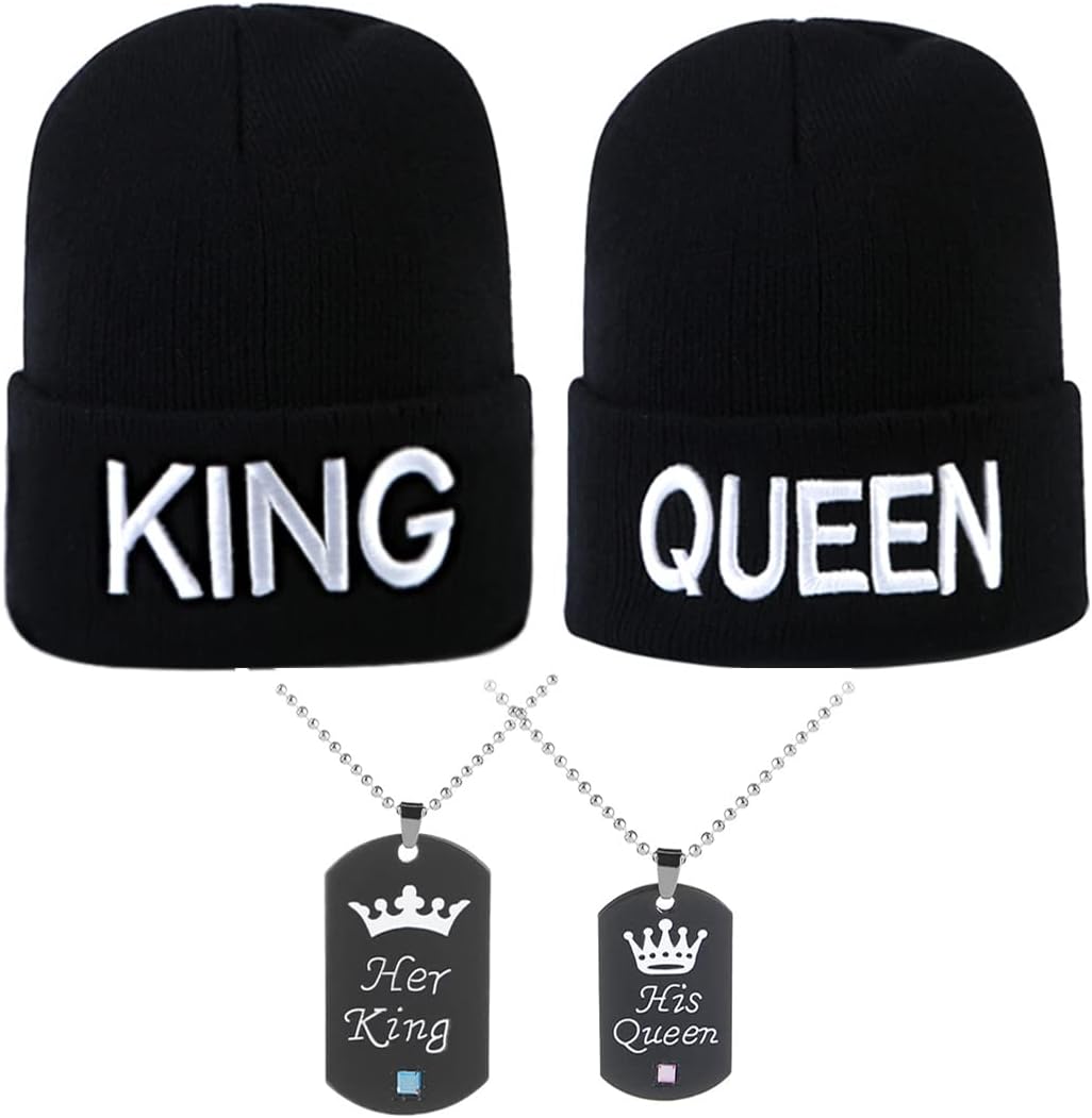 Royal Couple Beanies Set with Matching Necklaces