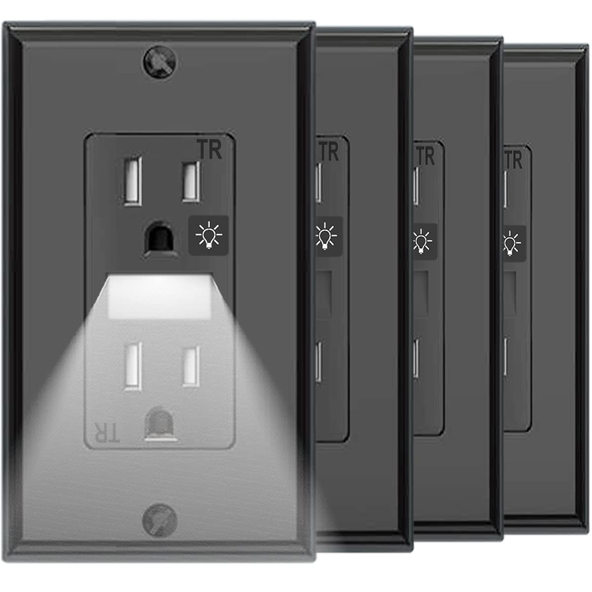 SOZULAMP Black Wall Outlet with Night Light for Safety and Style