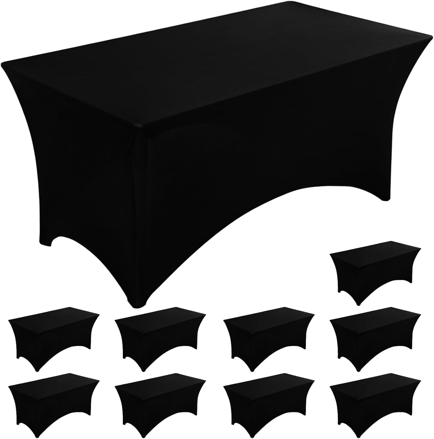 6FT Black Spandex Table Cloths for Rectangle Tables - 10 Pack