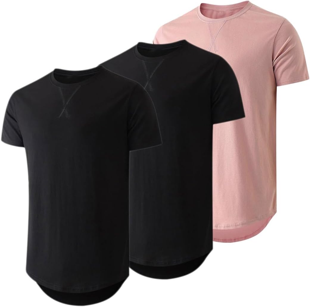 JMIERR Mens 3 Pack Cotton Hipster Longline Crewneck T-Shirt