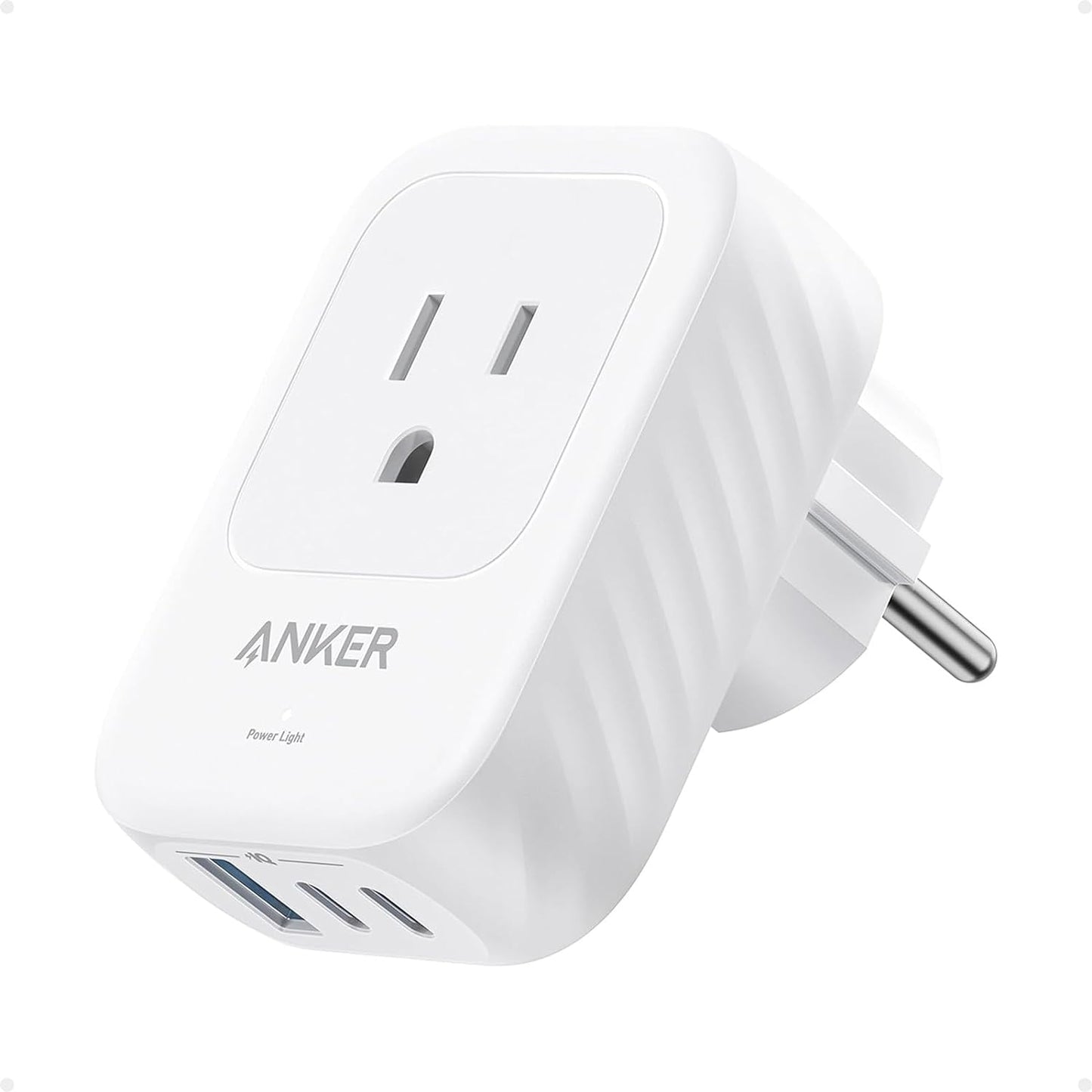 Anker European Travel Adapter: 15W USB-C Power, 2 AC Outlets, 3 USB Ports
