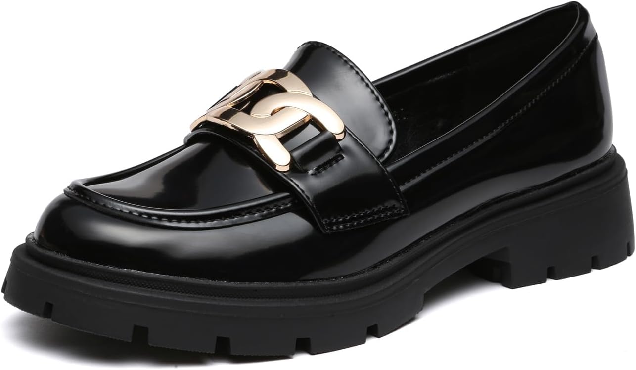 Women's Chunky Platform Loafers with Chain or Buckle Design