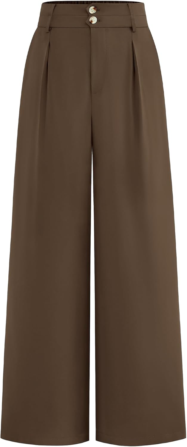 Wide Leg Dress Pants for Women - High Waisted Palazzo Trousers