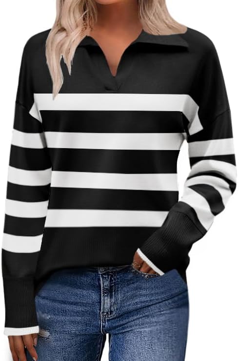 Zeagoo Women's V Neck Striped Sweater for Fall Fashion 2024