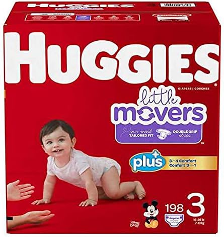 HUGGIES Little Movers Plus Diapers | Size 3 (198 ct) | Supreme Comfort