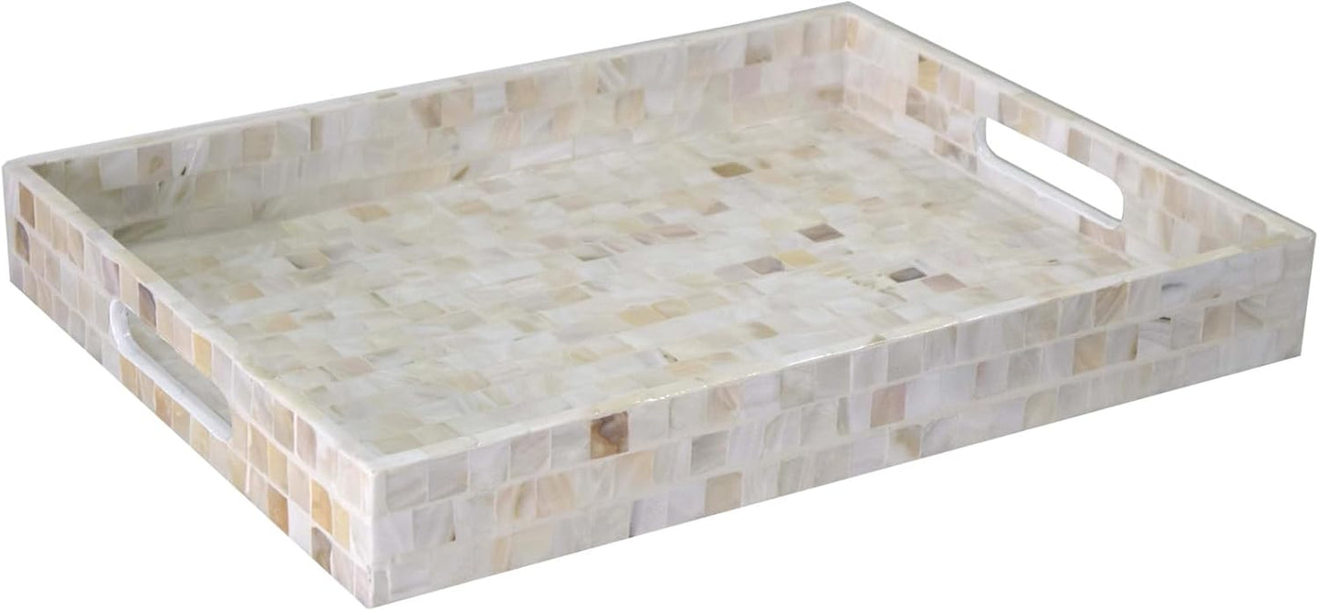 PEMAR Rectangular Mother of Pearl Serving Tray for Home Decor