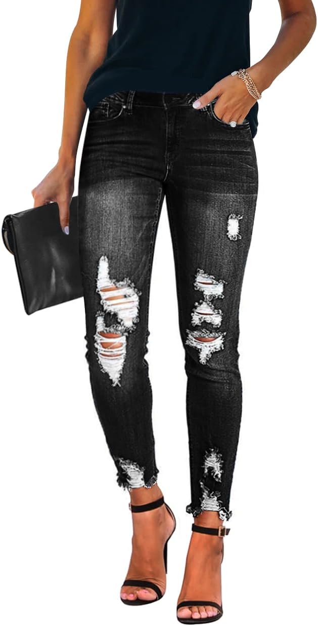 KUNMI Women's Ripped Skinny Jeans for Stylish Comfort