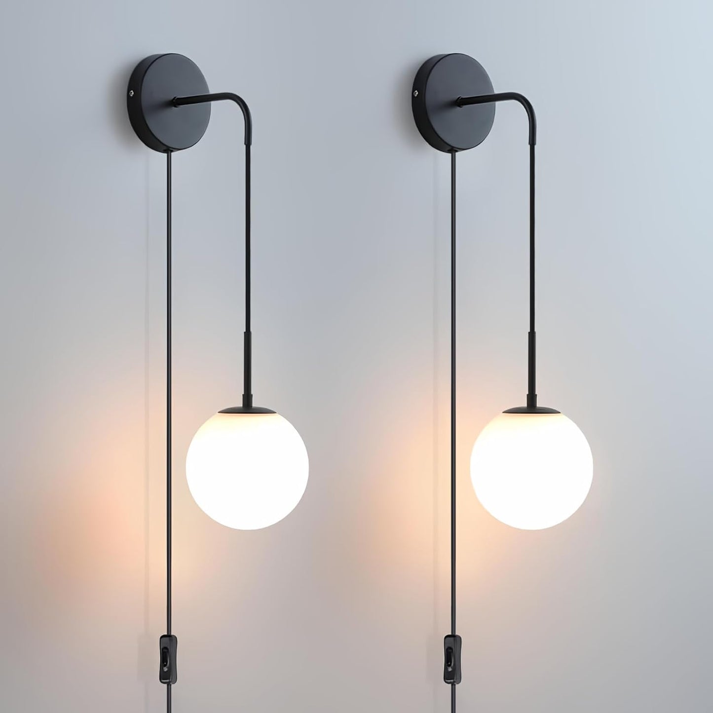 Stylish Plug in Wall Sconces Set of Two with Globe Glass Shade
