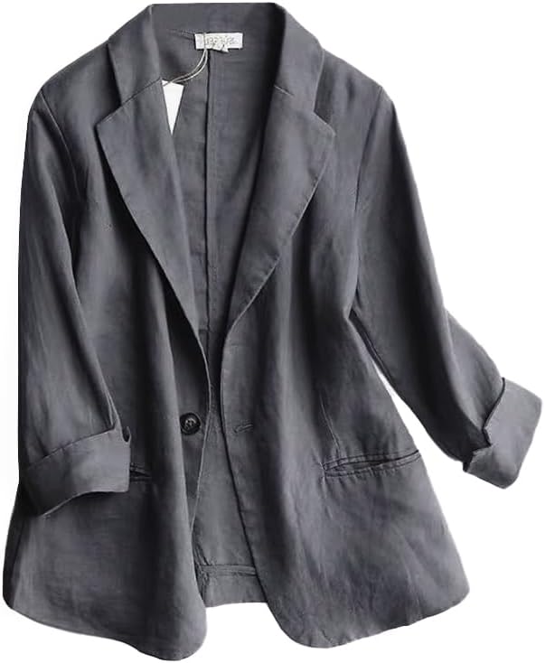 Lightweight 3/4 Sleeve Linen Blazer for Women - Casual Style