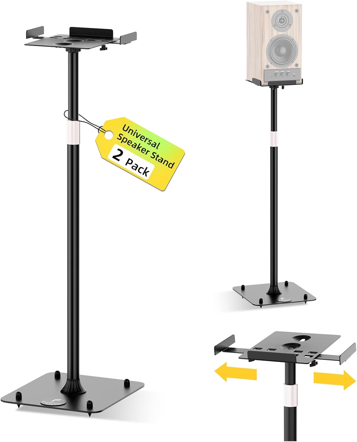 Adjustable Universal Speaker Stands - Heavy Duty, Cable Management, 88 lbs Capacity