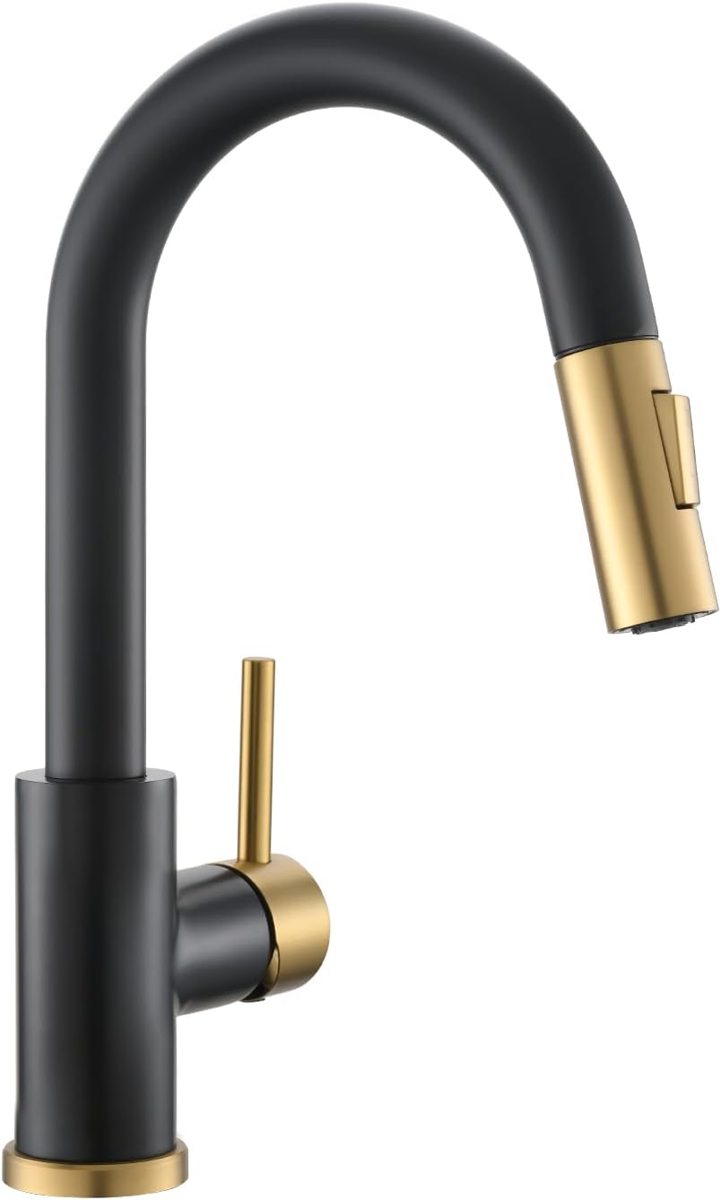 Modern Bar Sink Faucet with Pull Out Sprayer in Black and Gold